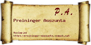 Preininger Asszunta névjegykártya